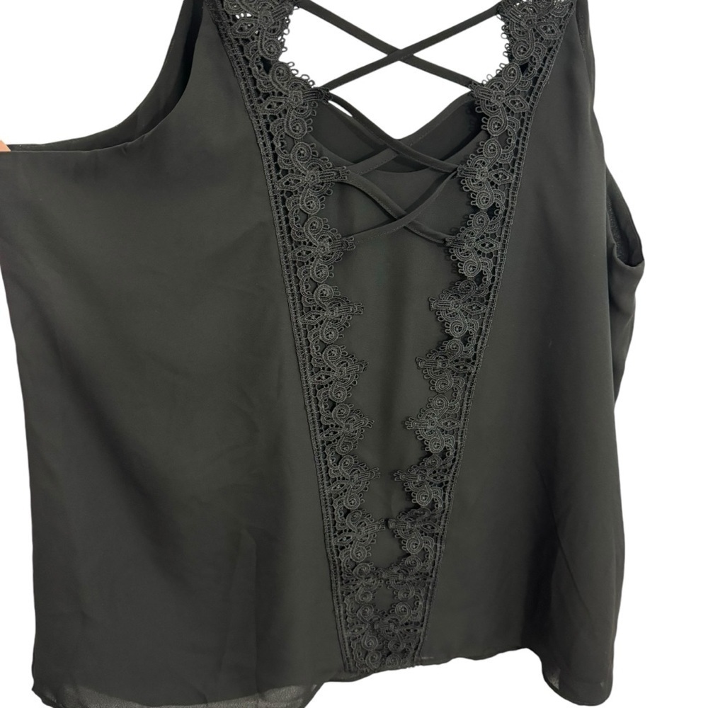 Kismet Lace Camisole Sz XL Black Sleeveless Top Sheer Lined Strappy Sexy EUC